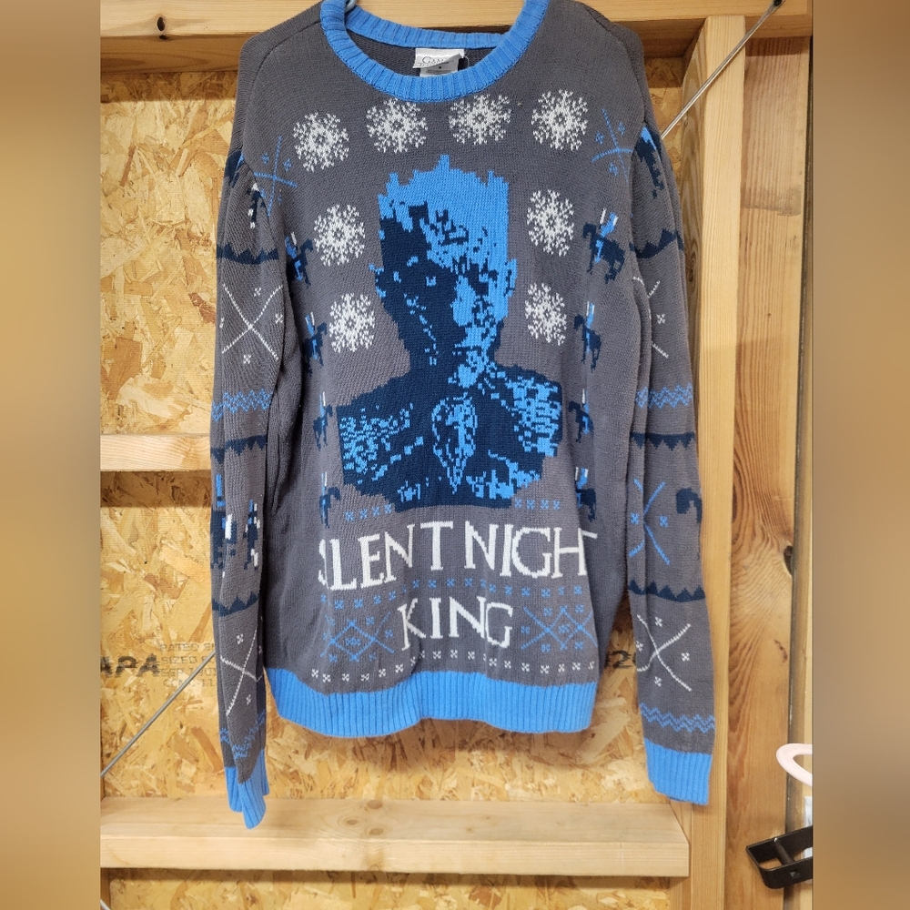 Silent Night King Gray and‎ Blue Ugly Christmas Sweater Size Med Game Of Thrones